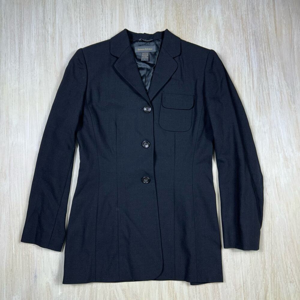 Banana Republic Black 100% Wool 3 Button Made in Italy Blazer Jacket Size 2